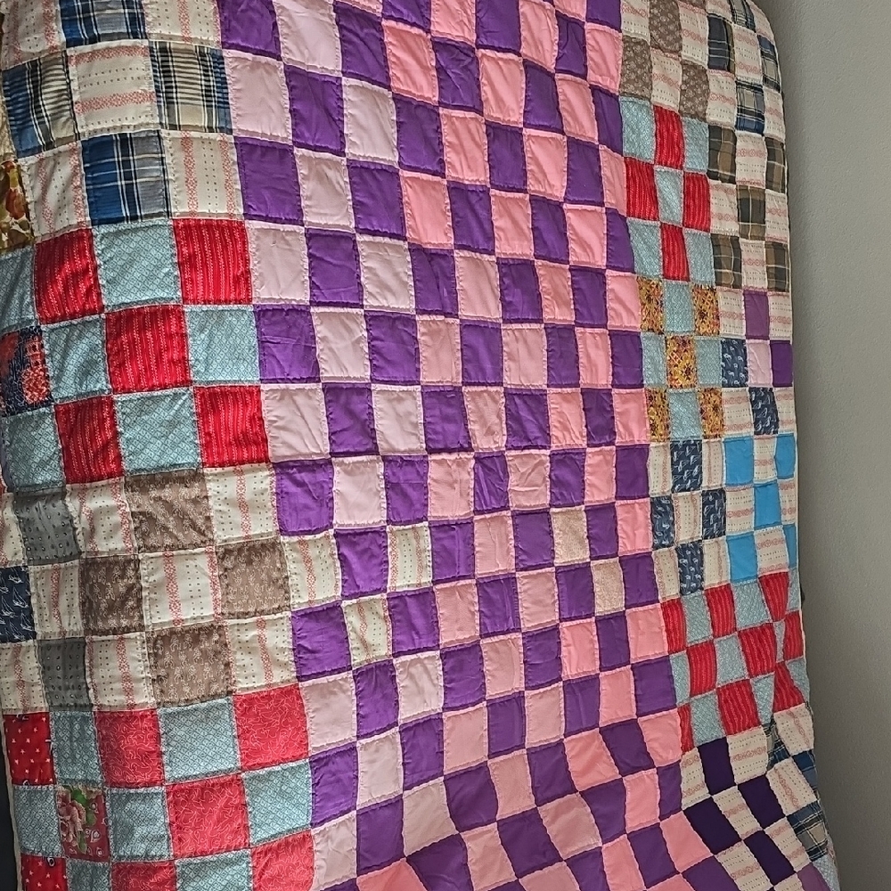Handmade by Mamaw. Patchwork Quilt with Multicolor Squares 86×70 - Picture 2 of 7